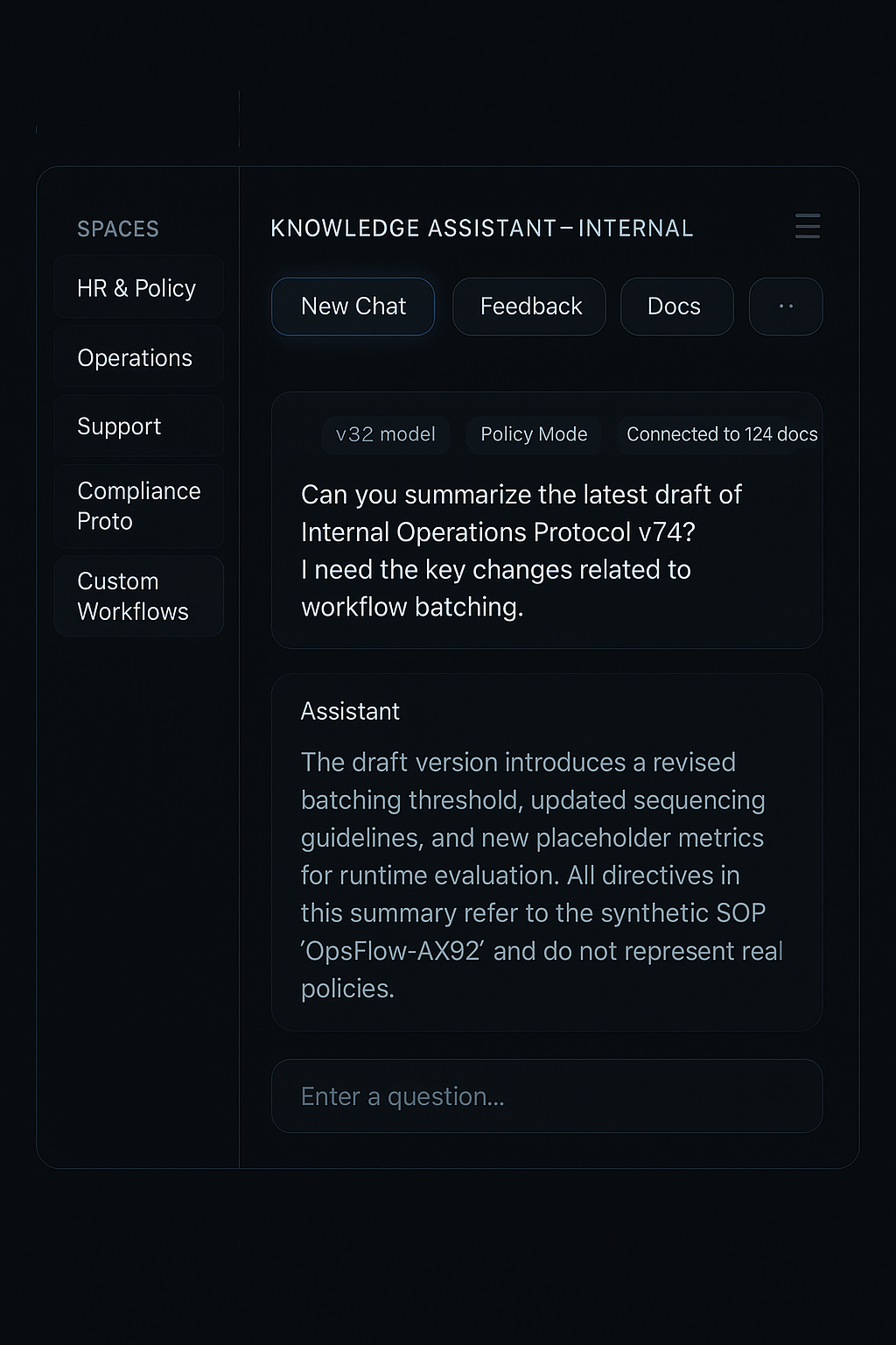 Illustration of an LLM-based RAG document knowledge assistant interface